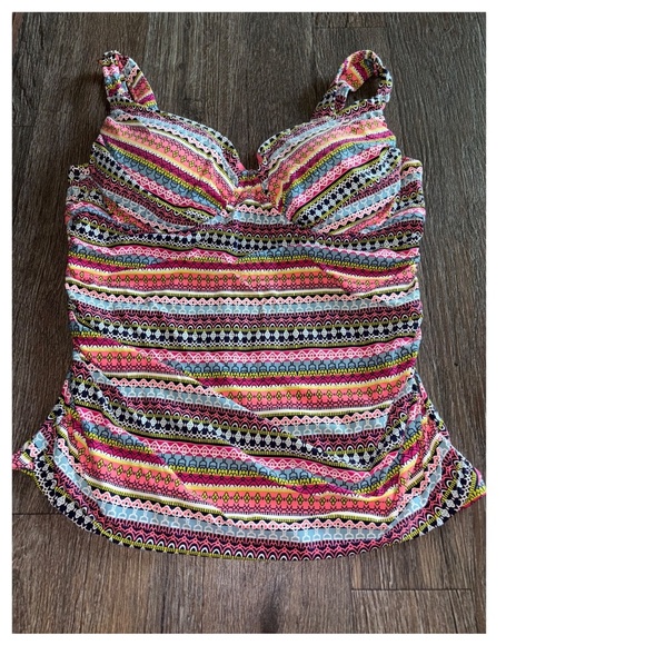 Anne Cole Geo Stripe Tankini Top Sz 16 - Picture 1 of 10